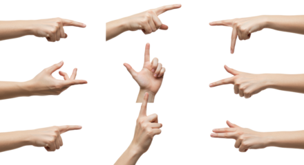 Nine Diverse Hand Gestures Pointing Framing and Indicating.