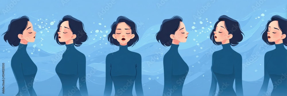 Poster Steps of Box Breathing Technique for Relaxation and Focus in a Calming Underwater Setting