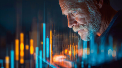 Old investor review financial data visually