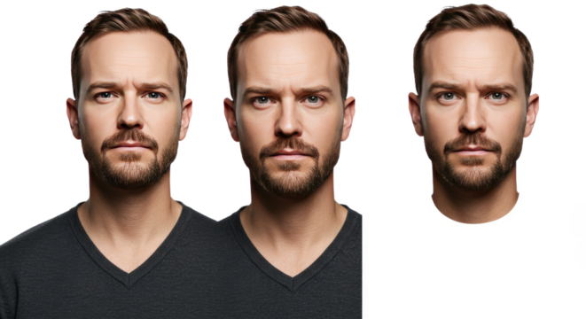 Portrait of a Bearded Man with Gray Eyes and Brown Hair.