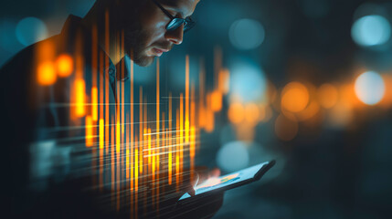 Investor reviewing data on digital chart