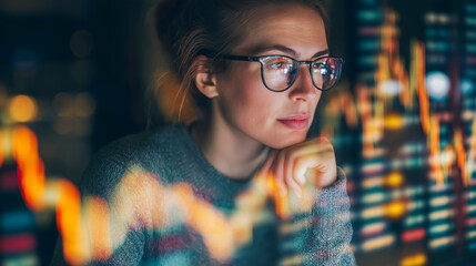Investor reviews financial data carefully