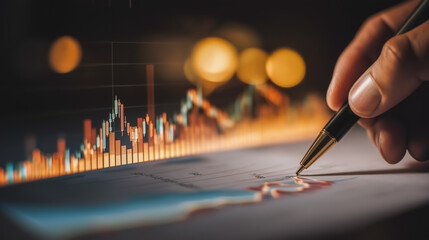 Investor reviews trends with pen and chart