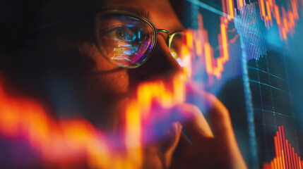 Investor studies financial trends online