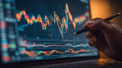 Investor studies trends with digital charts