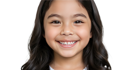 Portrait of a Smiling Young Girl with Long Dark Hair.