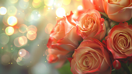 Pink roses in soft romantic light with delicate floral arrangement