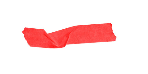 A vibrant ripped piece of red tape against the stark black backdrop seemingly detached and on transparent background