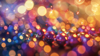 Colorful glittering lights and ornaments in abstract holiday theme