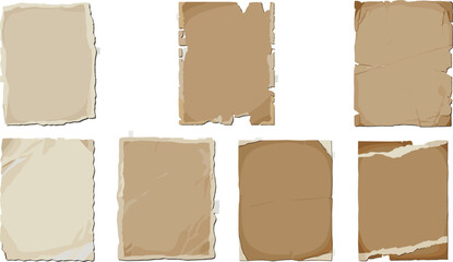 Vintage old paper textures set. Antique ancient parchment background with ripped torn edges