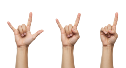 Three Hands Displaying Different Gestures on White Background.