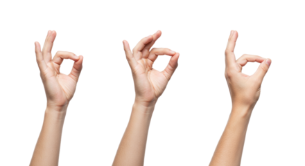 Three Hands Making Okay Sign on White Background.
