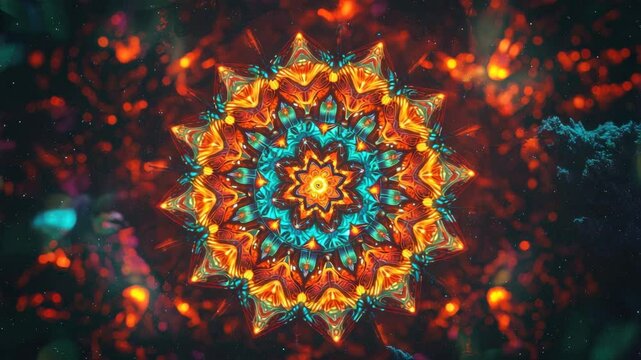 Vibrant mandala design with intricate patterns and bright colors.