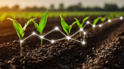 satellite-connected smart farm network, cloud data sync icon over field, agri-infrastructure
