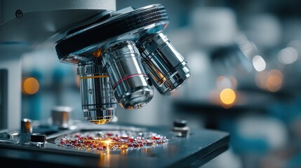 Sophisticated microscope examination in medical lab, scientific instrument