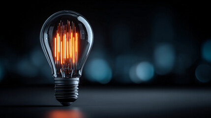 Futuristic business strategy concept with glowing light bulb and graphic icons symbolizing innovation, planning, growth, and economic development. Ideal for business, marketing, and competition themes