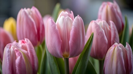 Fototapeta premium Elegant Pink Tulip Flowers Close-Up, Delicate Spring Blooms