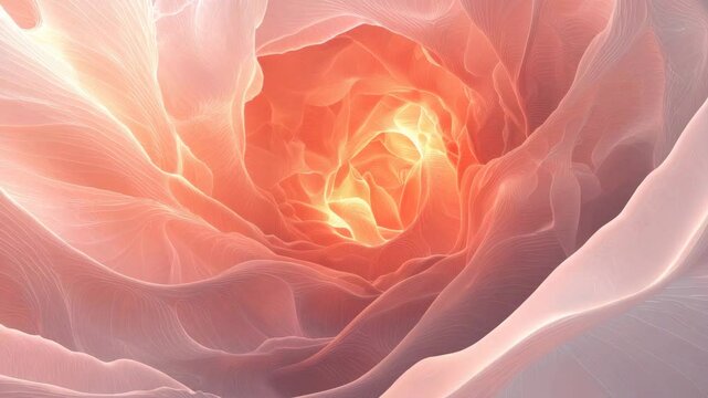 Abstract rose petal close-up with soft orange hues and intricate lines.