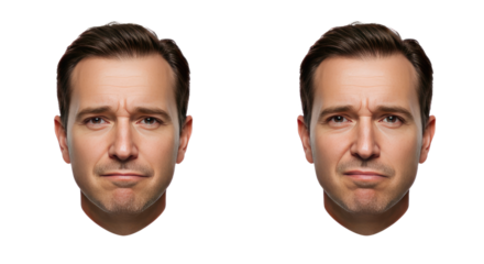 Two Mens Faces Showing Different Expressions on White Background.