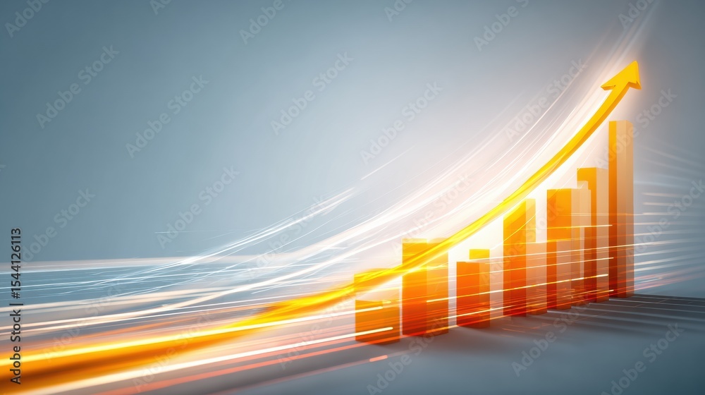 Aufkleber Abstract Business Growth Chart Featuring a Rising Arrow Over a Clean Gradient Background Showcasing Upward Trend and Progress in Financial Metrics