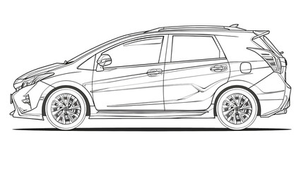 Fototapeta premium Vector Line Art of Modified Hatchback Car