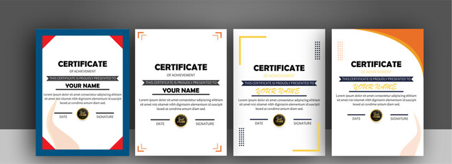 Four different certificate templates with modern designs