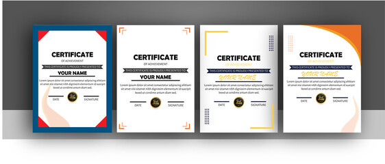 Four different certificate templates with modern designs