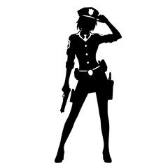Obraz premium Minimalist Female Police Cosplay Silhouette – Black SVG Clipart Icon