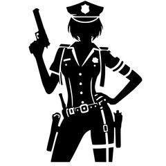 Minimalist Female Police Cosplay Silhouette – Black SVG Clipart Icon