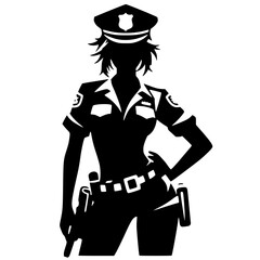 Minimalist Female Police Cosplay Silhouette – Black SVG Clipart Icon