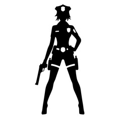 Minimalist Female Police Cosplay Silhouette – Black SVG Clipart Icon