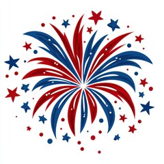 Festive burst of red and blue fireworks with stars and dots for celebrations, patriotic events, and holiday designs.