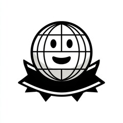 Globe with face and ribbon illustration for logo, icon, and graphic design use cases