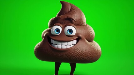 Smiling Poop Emoji Character on Green Screen