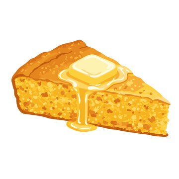 Illustration of a slice of cornbread with a pat of butter melting on top