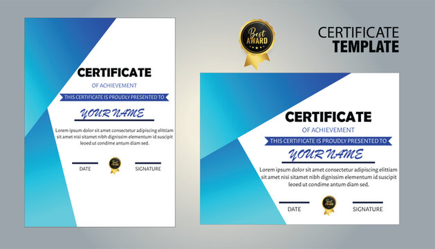 Modern blue and white certificate of achievement template