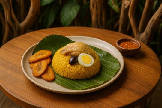 Traditional Peruvian Juane with Plantains and Spicy Sauce