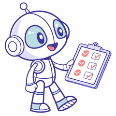 Cute robot holding checklist completing tasks efficiently