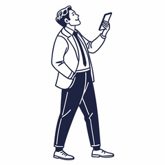 Professional businessman using smartphone, clean cutout, transparent background