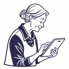 Elderly woman using tablet smiling happy technology senior