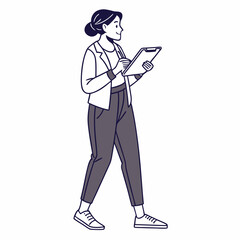 Woman walking while using a clipboard businesswoman casual office worker