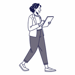 Businesswoman walking using tablet digital device modern office worker