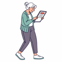 Happy senior woman using tablet digital device technology online