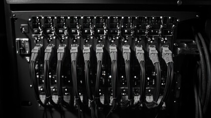 Fototapeta premium Close-up of server rack, dark & technical