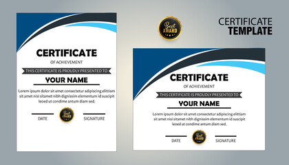 Modern certificate of achievement template with blue and gray design