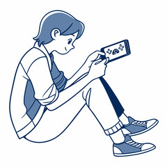 Young person sitting playing mobile game on smartphone