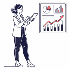 Businesswoman reviewing financial data on tablet positive growth charts