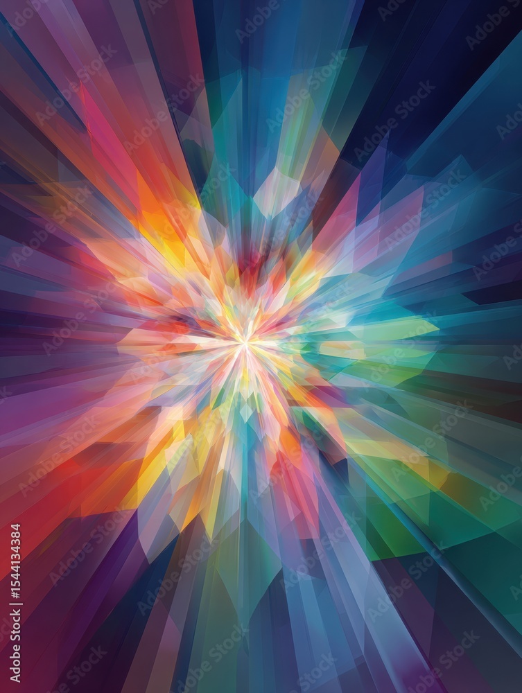 Aufkleber Vibrant Burst of Geometric Forms Radiating From Center in a Kaleidoscope of Colors, Creating an Energetic and Dynamic Visual Experience