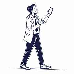 Professional businessman walking using smartphone transparent cutout