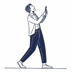 Walking businessman using smartphone transparent cutout